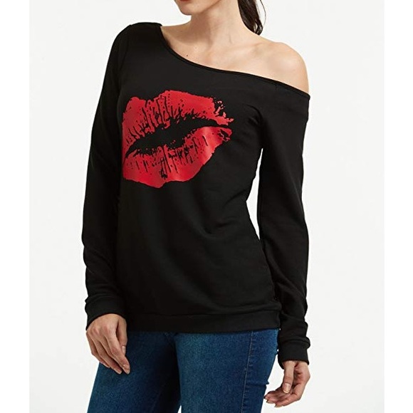 Beautiful woman sweatshirt lips 👄 print loose - Picture 4 of 8